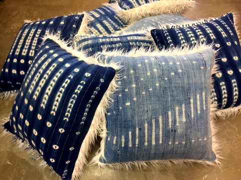 24" INDIGO PILLOWS BACKED WITH FAUX FUR