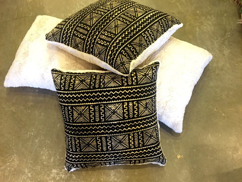 MUD CLOTH SOFA PILLOWS WITH FAUX BUNNY